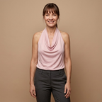 Dames-tanktop met gedrapeerde halternek open rug en zonder mouwen Jelle Jora Mode