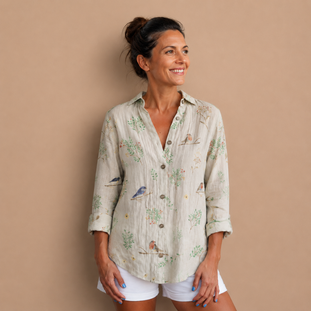 Dames casual blouse met lange mouwen patroon en knoopsluiting Jelle Jora Mode