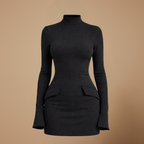Damska sukienka mini slim fit z długim rękawem, dopasowana do sylwetki