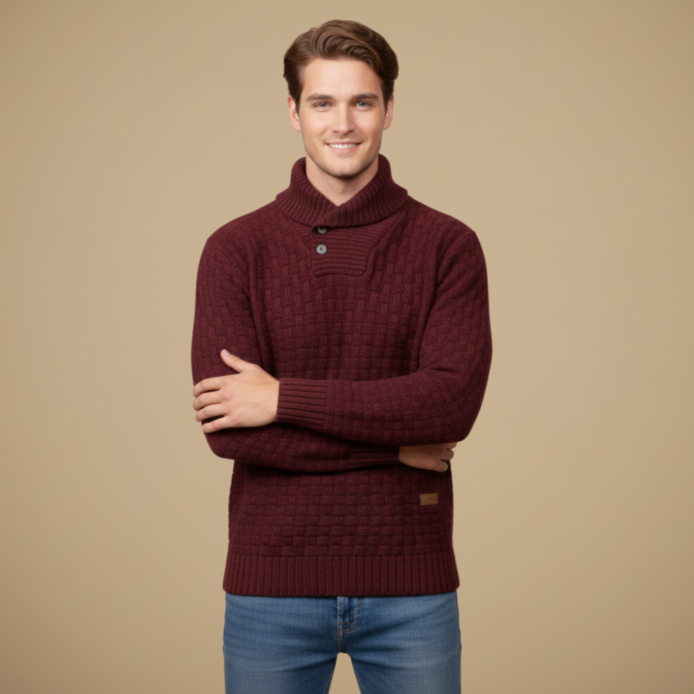 Męski sweter zimowy ze stójką i teksturą