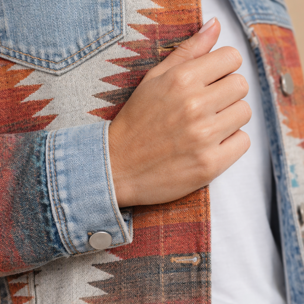Kurtka jeansowa patchwork w stylu retro
