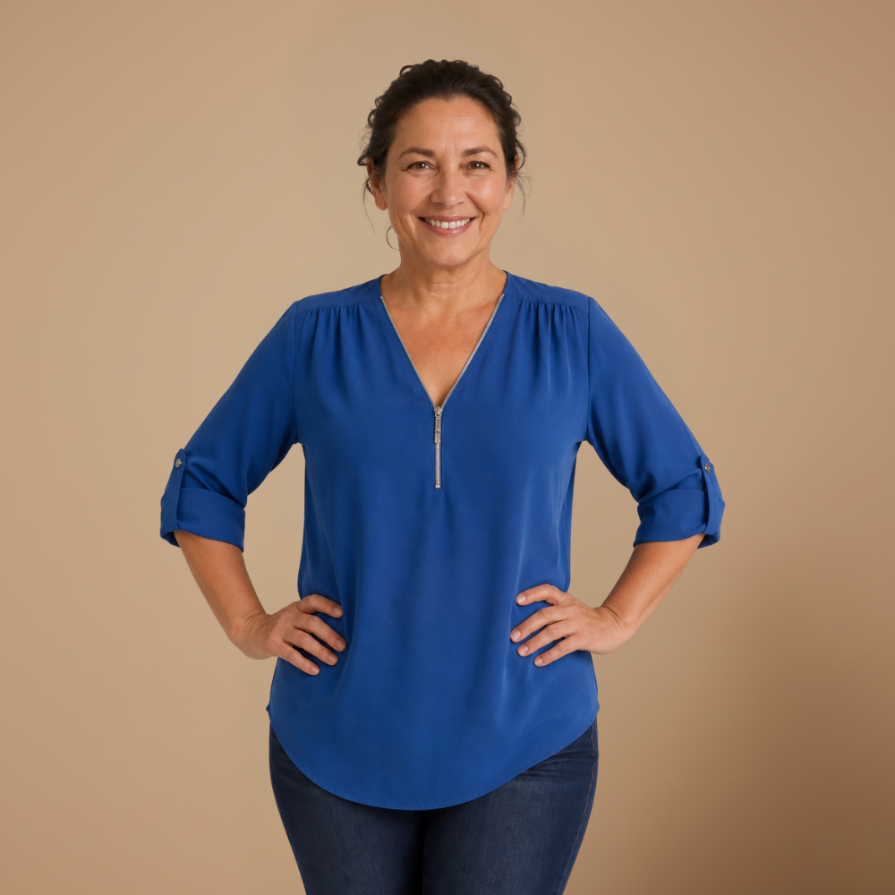 Dames blouse met V-hals en ritssluiting Jelle Jora Mode