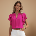 Damesblouse met ruches en V-hals – Stijlvolle zomerse casual top Jelle Jora Mode