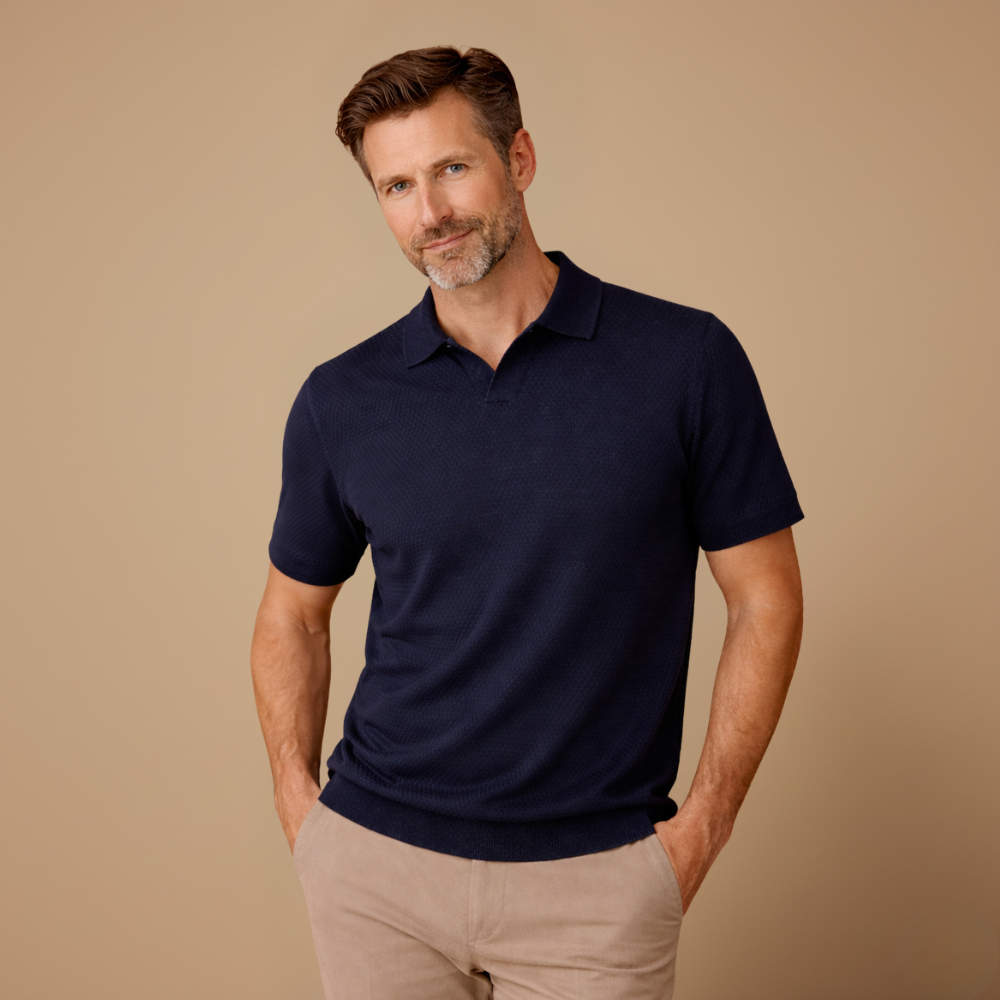 Heren slim fit poloshirt met korte mouwen en klassieke V-hals Jelle Jora Mode