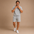 Heren casual zomerse set met gestructureerde poloshort Jelle Jora Mode