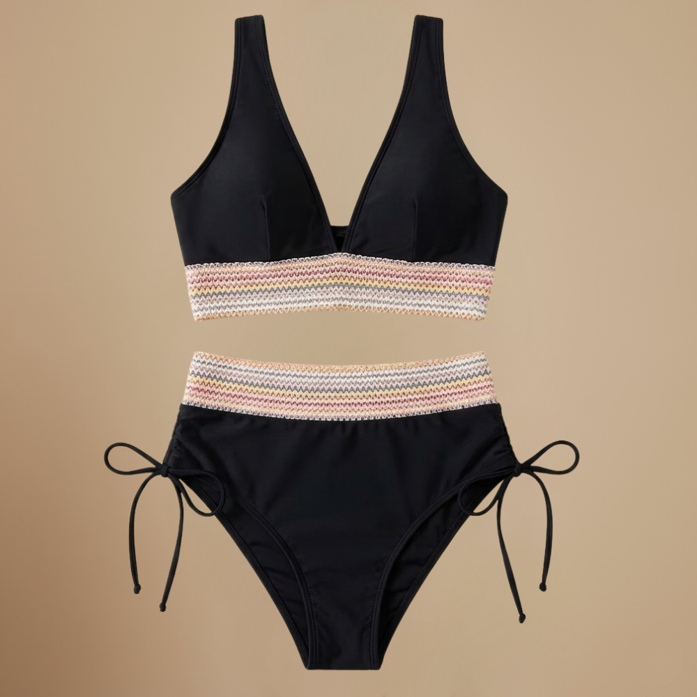 Damski zestaw bikini z wysokim stanem i dekoltem typu halter