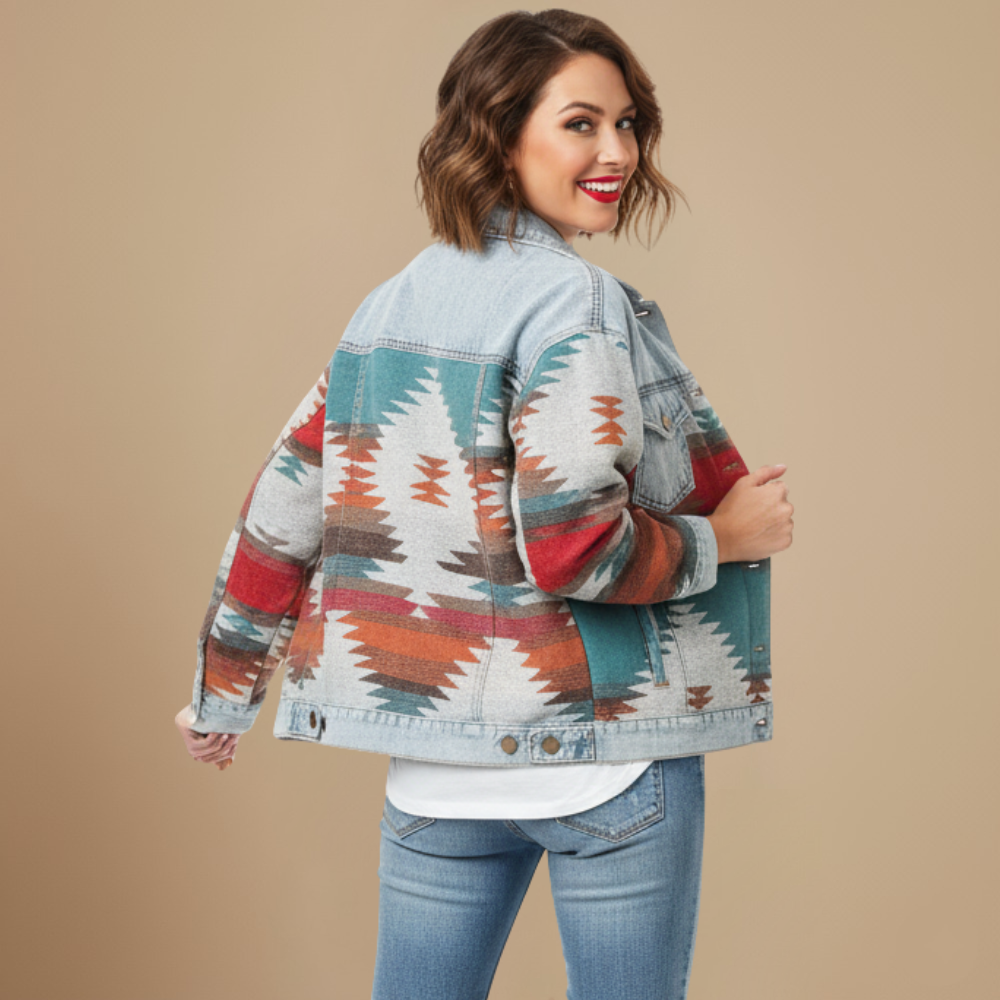 Kurtka jeansowa patchwork w stylu retro