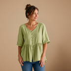 Damesblouse met losse pasvorm en driekwartmouwen Jelle Jora Mode