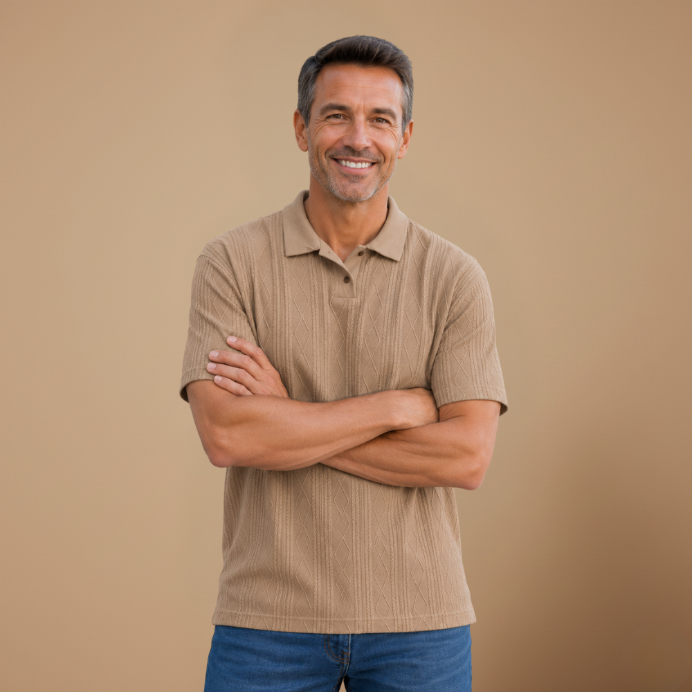 Heren casual poloshirt met korte mouwen en structuur Jelle Jora Mode