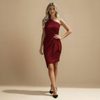 Elegante bodycon-jurk met één schouder en onregelmatige zoom Jelle Jora Mode
