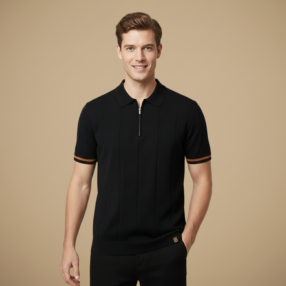 Heren polo met kwartritssluiting en slanke pasvorm Jelle Jora Mode