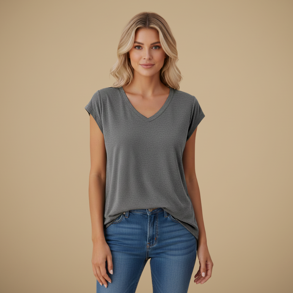 Casual dames top met V-hals en korte mouwen voor de zomer Jelle Jora Mode