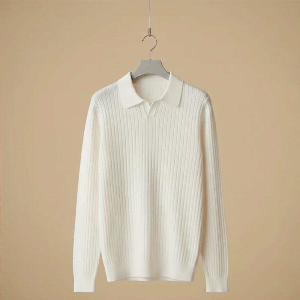 Minimalistyczna męska prążkowana dzianinowa koszulka polo slim fit