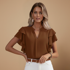 Damesblouse met ruches en V-hals – Stijlvolle zomerse casual top Jelle Jora Mode