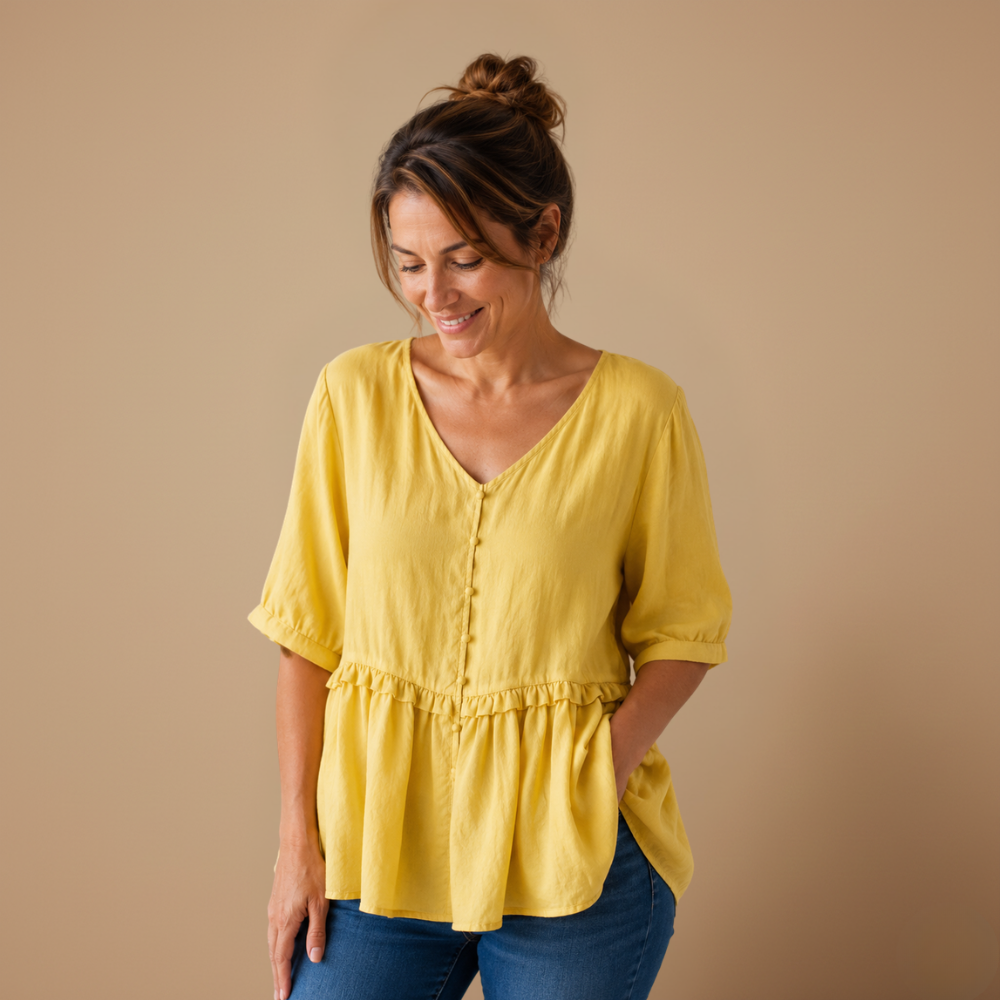 Damesblouse met losse pasvorm en driekwartmouwen Jelle Jora Mode