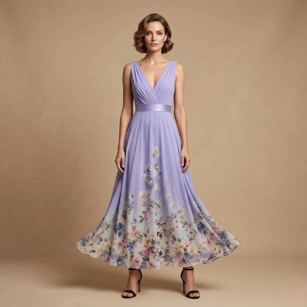 Dames bloemenprint maxi-jurk met v-hals ontwerp Jelle Jora Mode