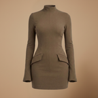 Damska sukienka mini slim fit z długim rękawem, dopasowana do sylwetki