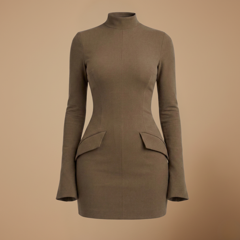 Damska sukienka mini slim fit z długim rękawem, dopasowana do sylwetki