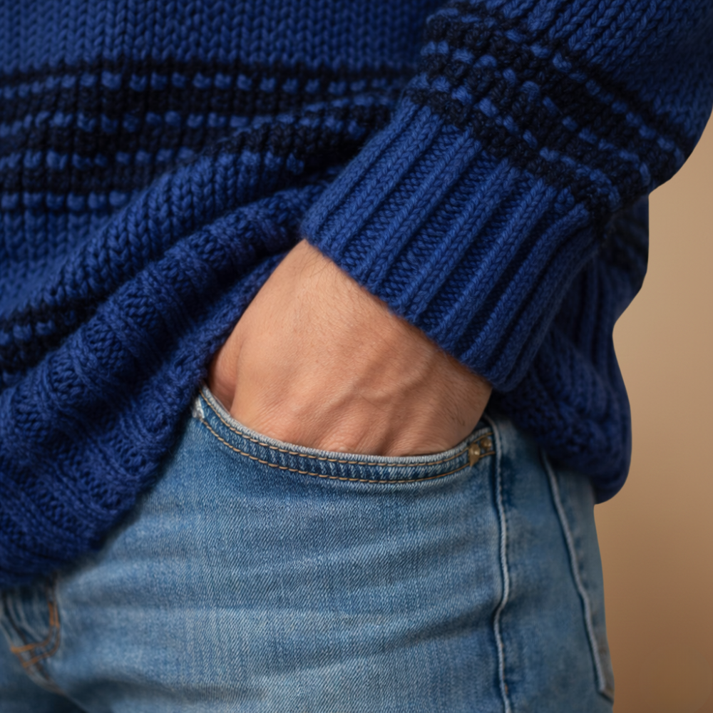Lekki, elastyczny męski sweter z okrągłym dekoltem