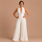 Dames jumpsuit met plooien V-hals en wijde pijpen Jelle Jora Mode