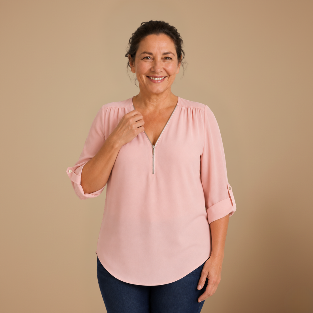 Dames blouse met V-hals en ritssluiting Jelle Jora Mode
