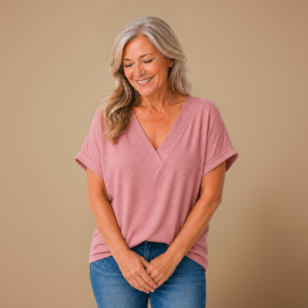 Damesblouse met losse pasvorm en V-hals Jelle Jora Mode