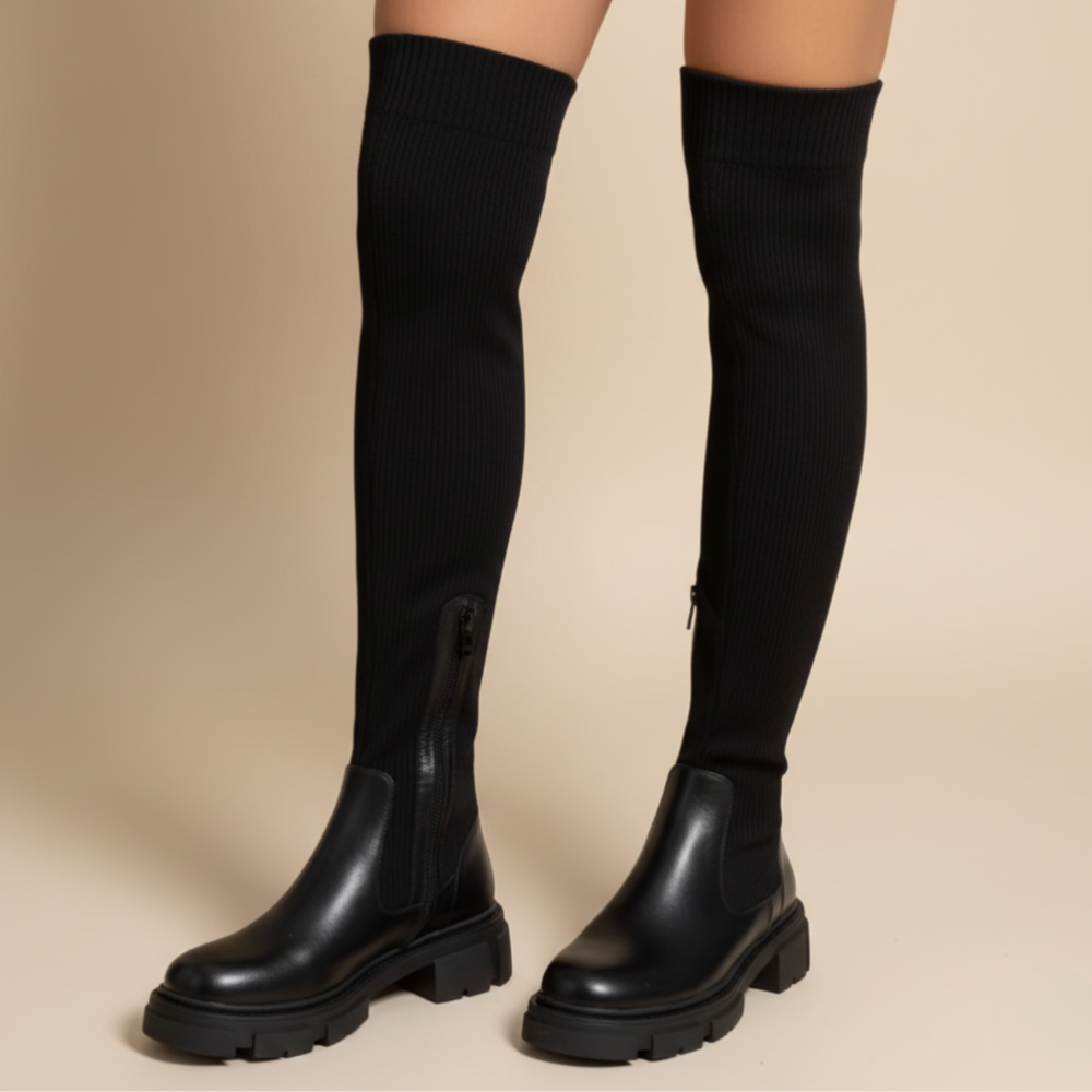 Gebreide overknee laarzen voor dames Rubberen buitenzool Jelle Jora Mode