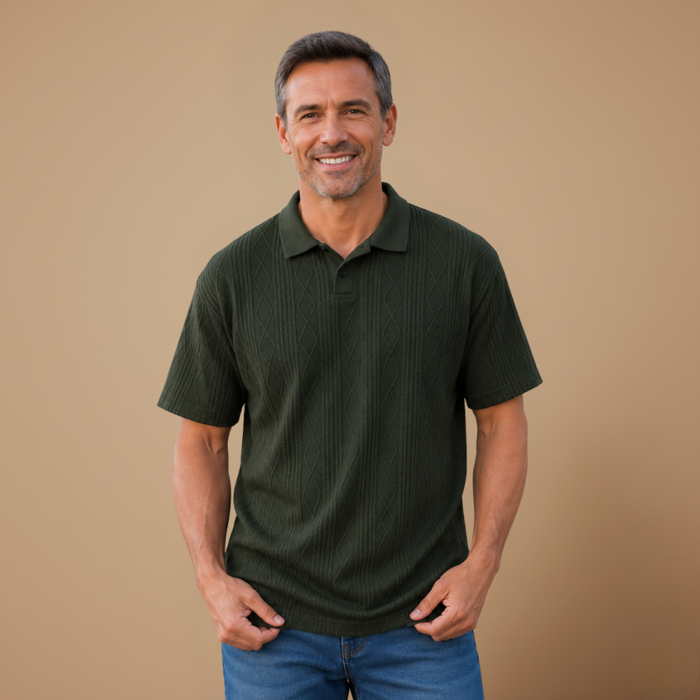 Heren casual poloshirt met korte mouwen en structuur Jelle Jora Mode