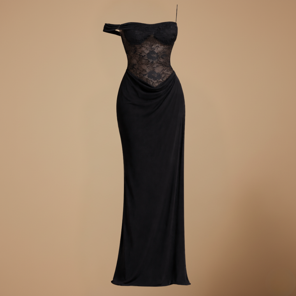 Damska elegancka koronkowa suknia wieczorowa maxi