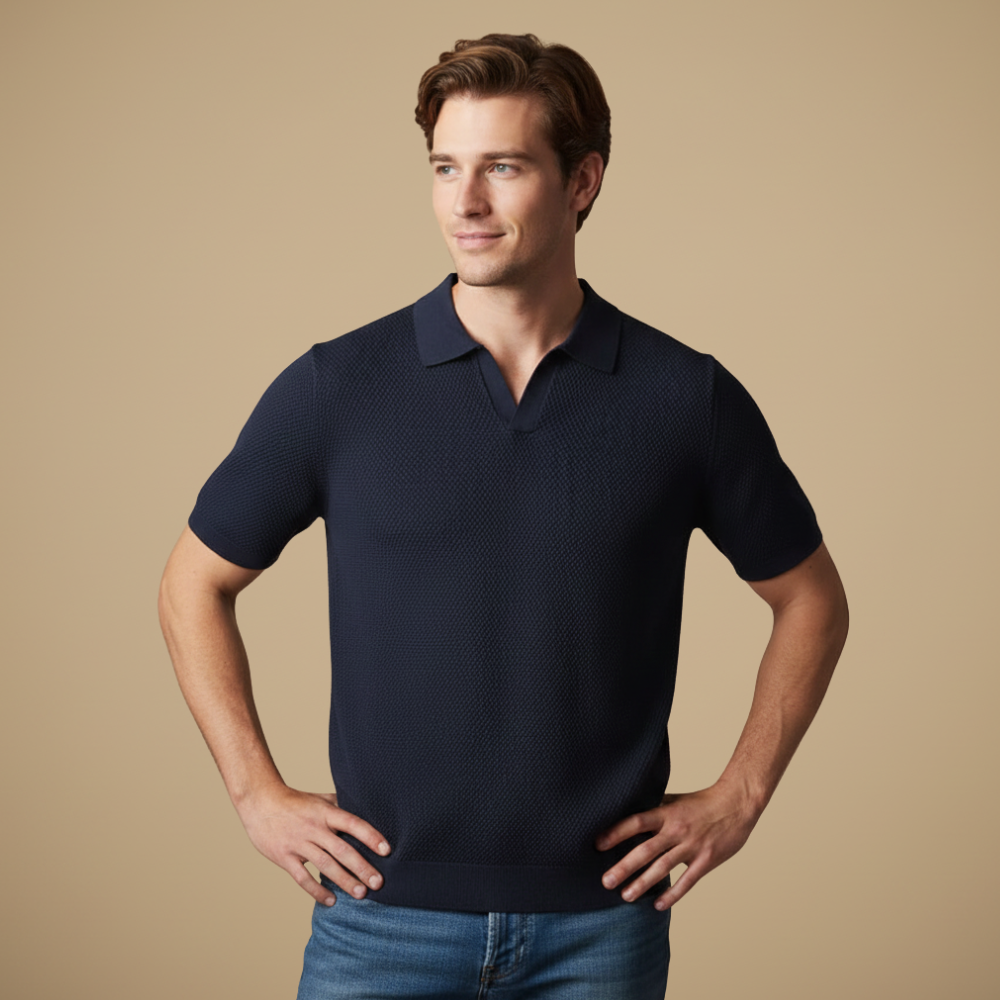 Lichtgewicht gebreid poloshirt met korte mouwen voor heren Jelle Jora Mode