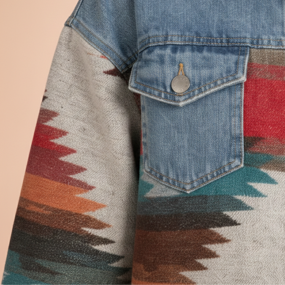 Kurtka jeansowa patchwork w stylu retro