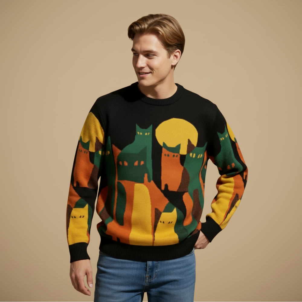 Vintage losse trui met kattenprint Jelle Jora Mode