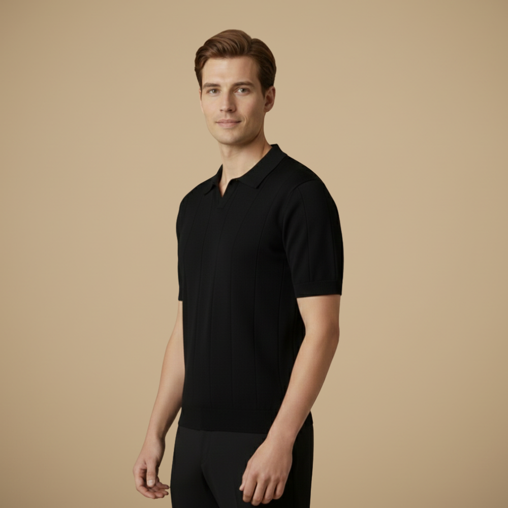 Męska dzianinowa koszulka polo slim fit z krótkim rękawem