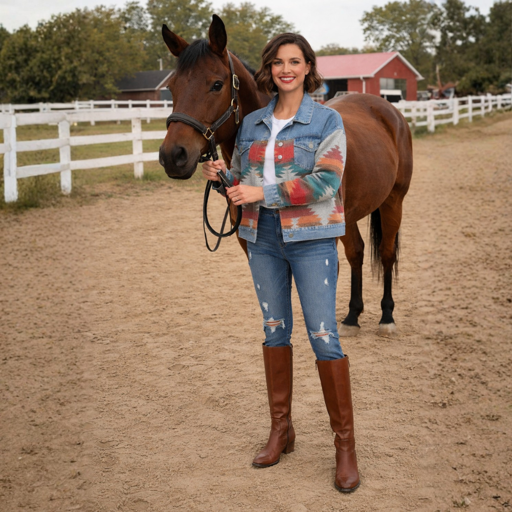 Kurtka jeansowa patchwork w stylu retro
