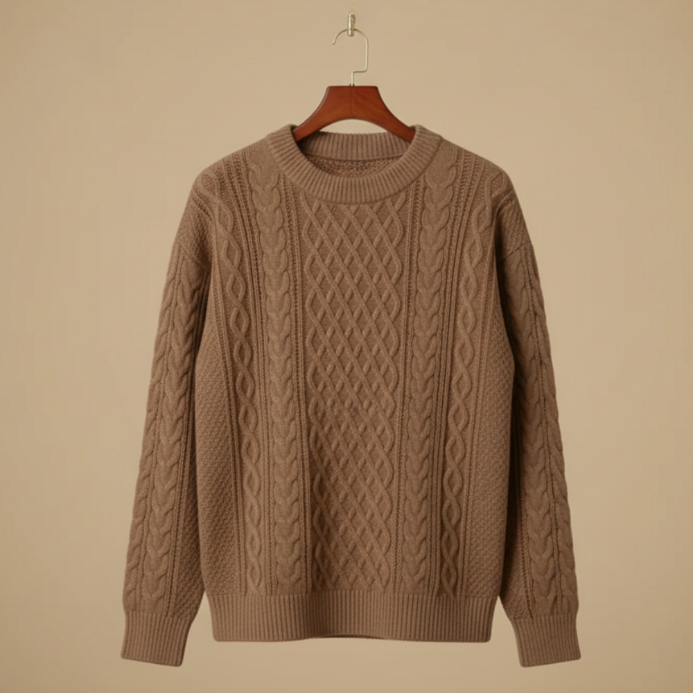 Luźny dzianinowy sweter męski z okrągłym dekoltem
