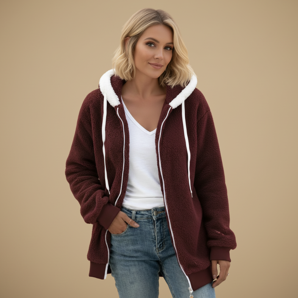 Losvallende fleece jas met capuchon voor dames Jelle Jora Mode