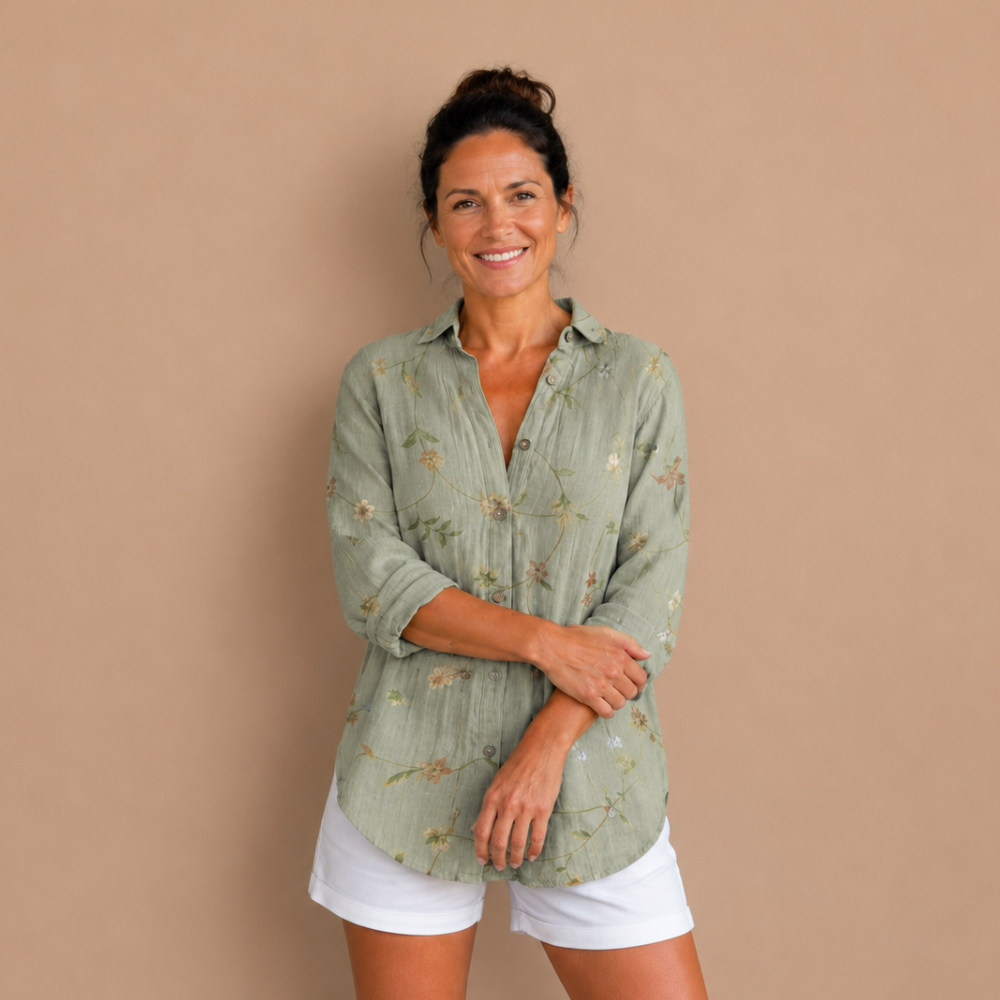 Dames casual blouse met lange mouwen patroon en knoopsluiting Jelle Jora Mode