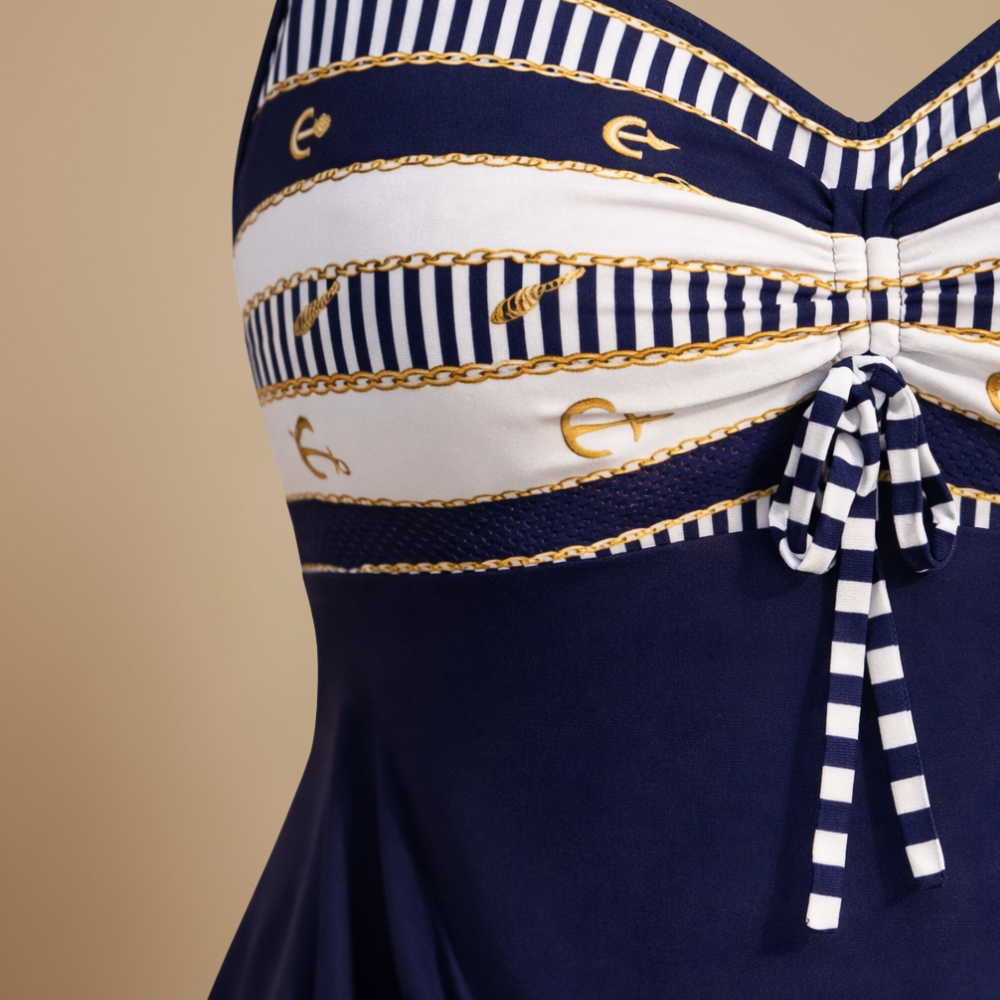 Damski tankini z dekoltem typu halter i spódniczką w kształcie litery A