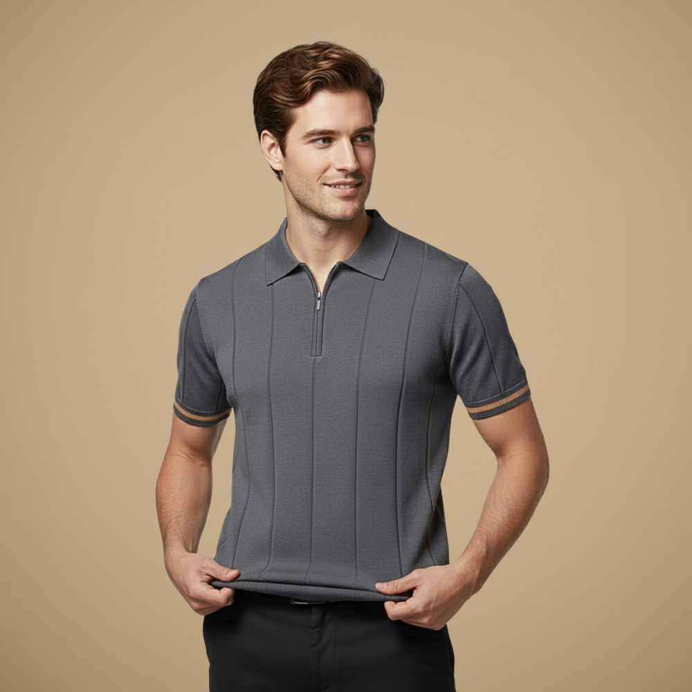 Heren polo met kwartritssluiting en slanke pasvorm Jelle Jora Mode