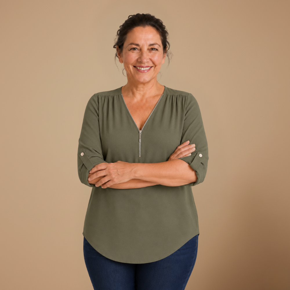 Dames blouse met V-hals en ritssluiting Jelle Jora Mode