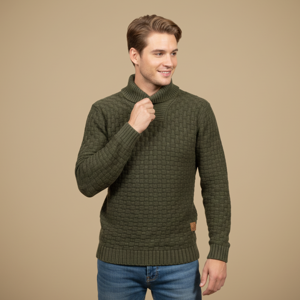 Męski sweter zimowy ze stójką i teksturą