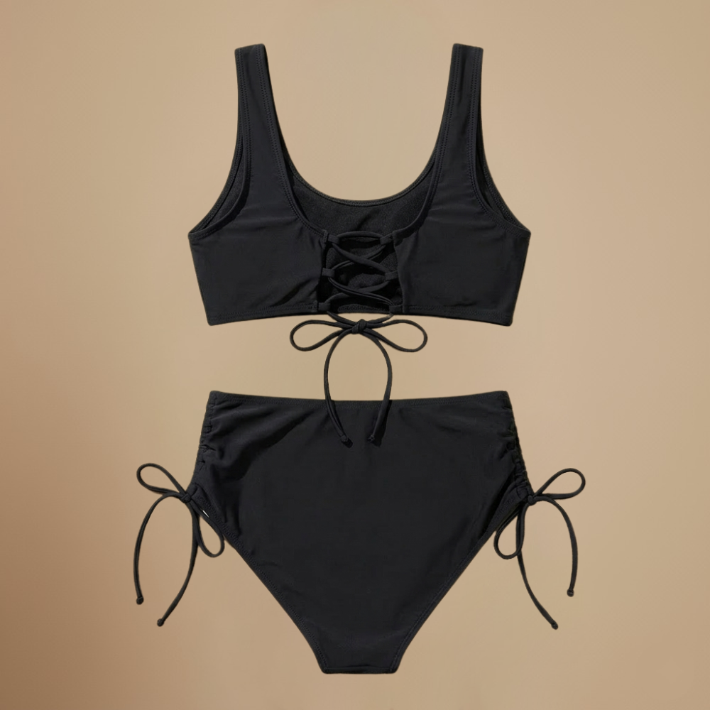 Damskie bikini z wysokim stanem, z wiązaniem po bokach