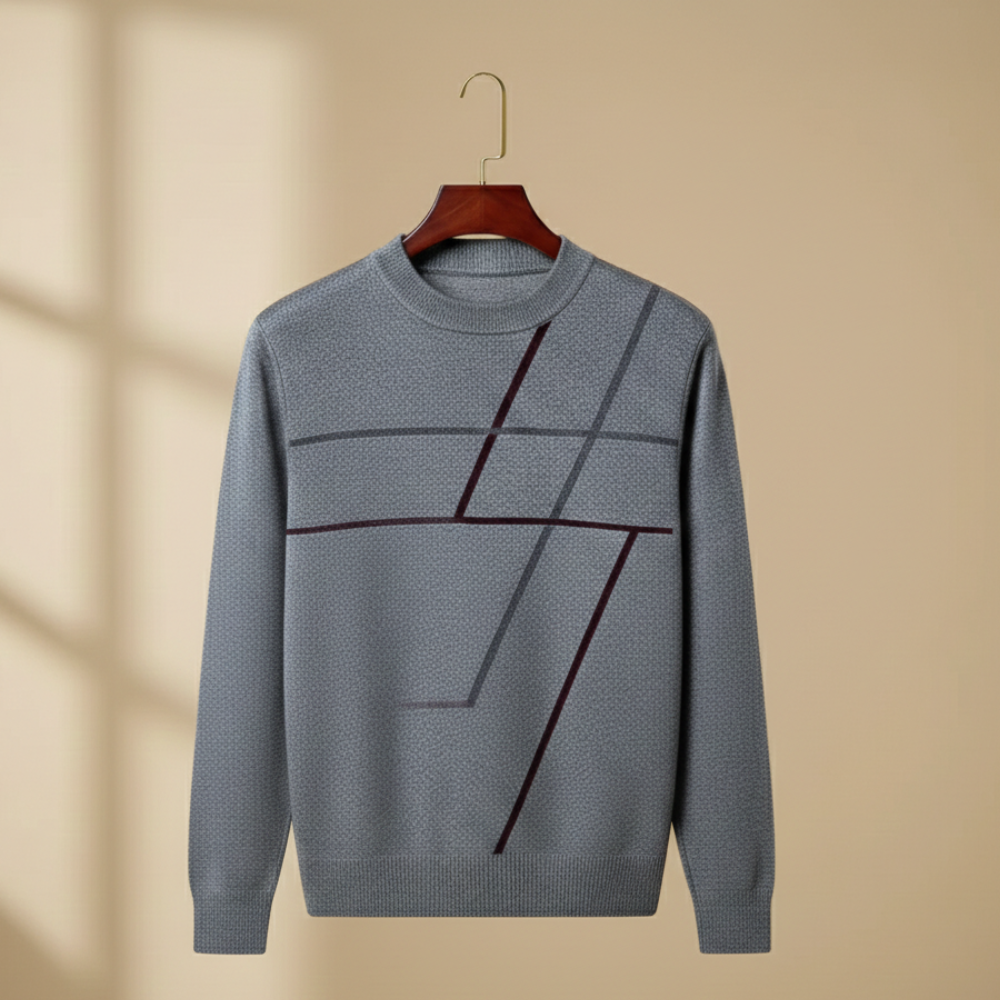 Dzianinowy męski sweter z długim rękawem i graficznym wzorem