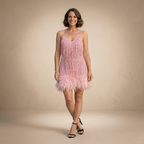 Dames slim fit mini jurk met kwastjes en pailletten Jelle Jora Mode