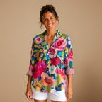 Dames casual blouse met bloemenprint lange mouwen en knopen Jelle Jora Mode