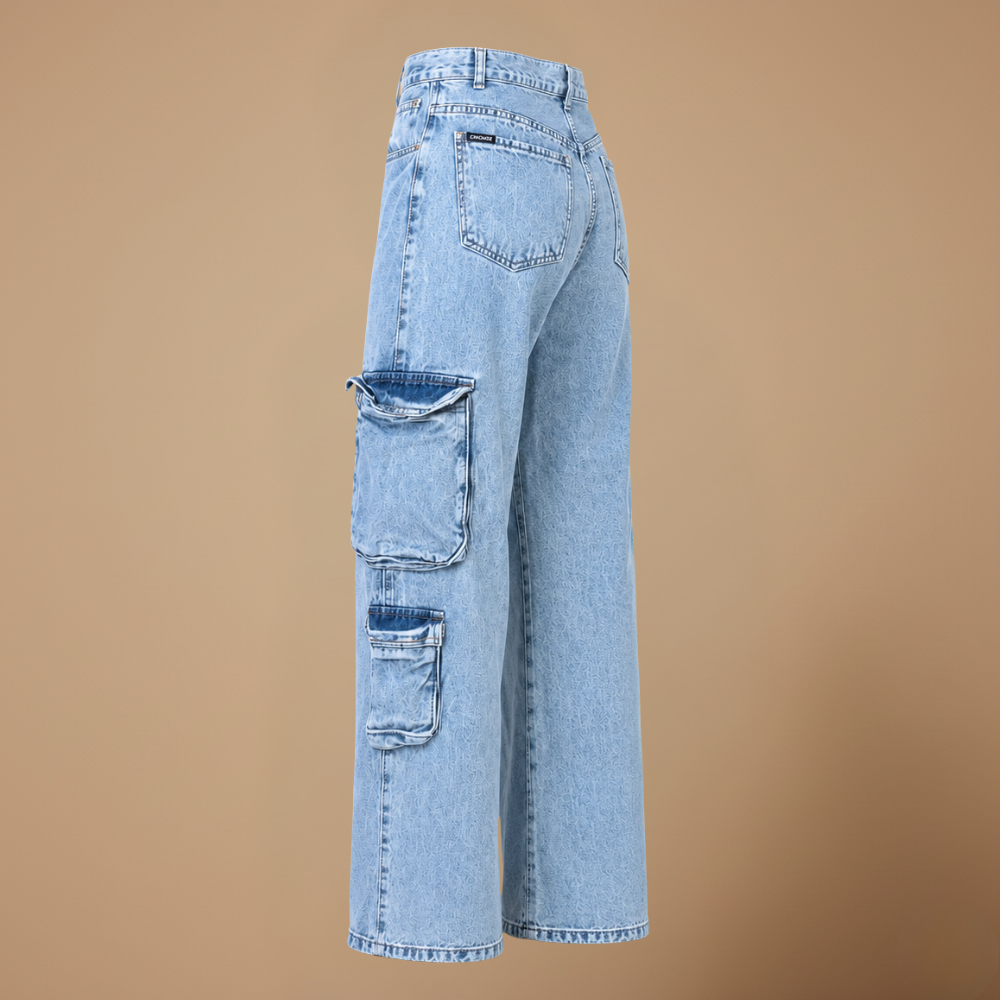 Damskie spodnie cargo baggy z szerokimi nogawkami