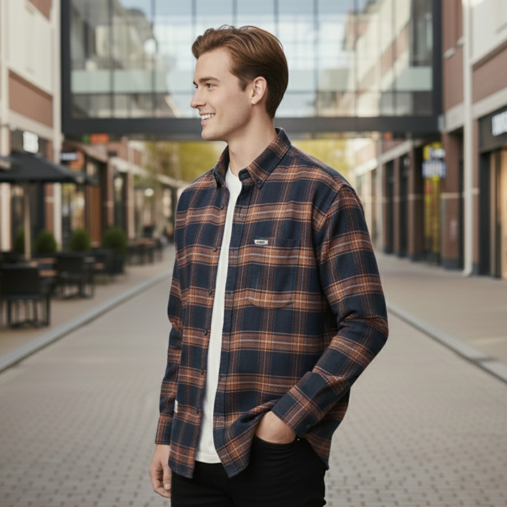 Męska koszula flanelowa w kratę, bawełniana, w stylu retro, codzienna