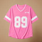 Damski T-shirt oversize z dżerseju z dekoltem w serek i numerem sportowym