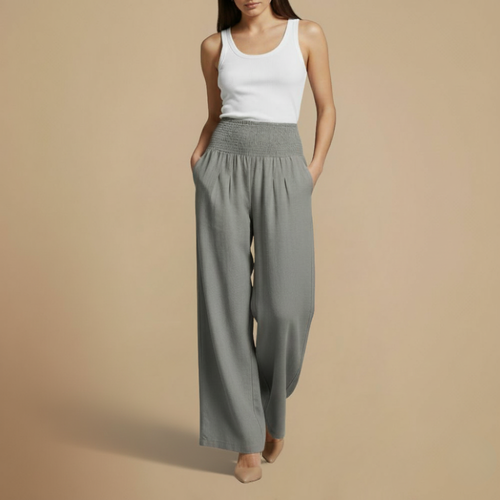 Elastische Hoge Taille Wijde Broek Jelle Jora Mode