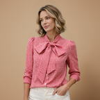 Damesblouse met lange mouwen ruitjespatroon en strik Jelle Jora Mode
